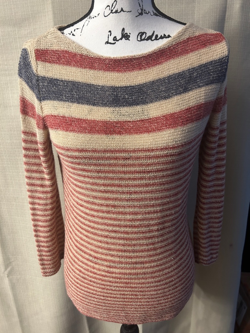 Ralph Lauren vintage Red Blue Tan USA Womens Linen Blend Knit Top